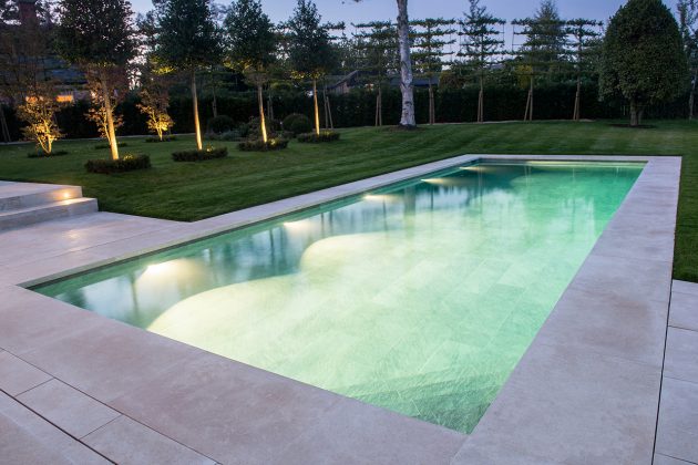Swimming pool with Fossil Pearl Satin Limestone swimming pool coping stones with Overlip