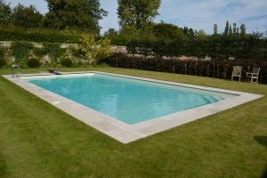 Travertine Tumbled and Unfilled pool surround.